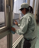 Cleaning windows at an office